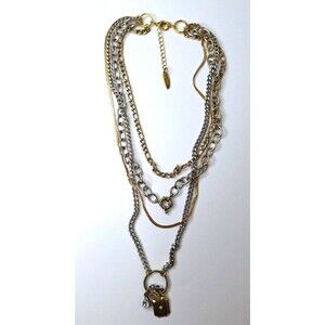 PLUNDER Large Multi Strand Gold & Silver Tone Necklace Statement Bling Office